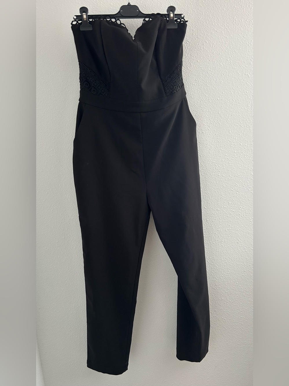 Harlyn Strapless Black Lace-Detail Jumpsuit